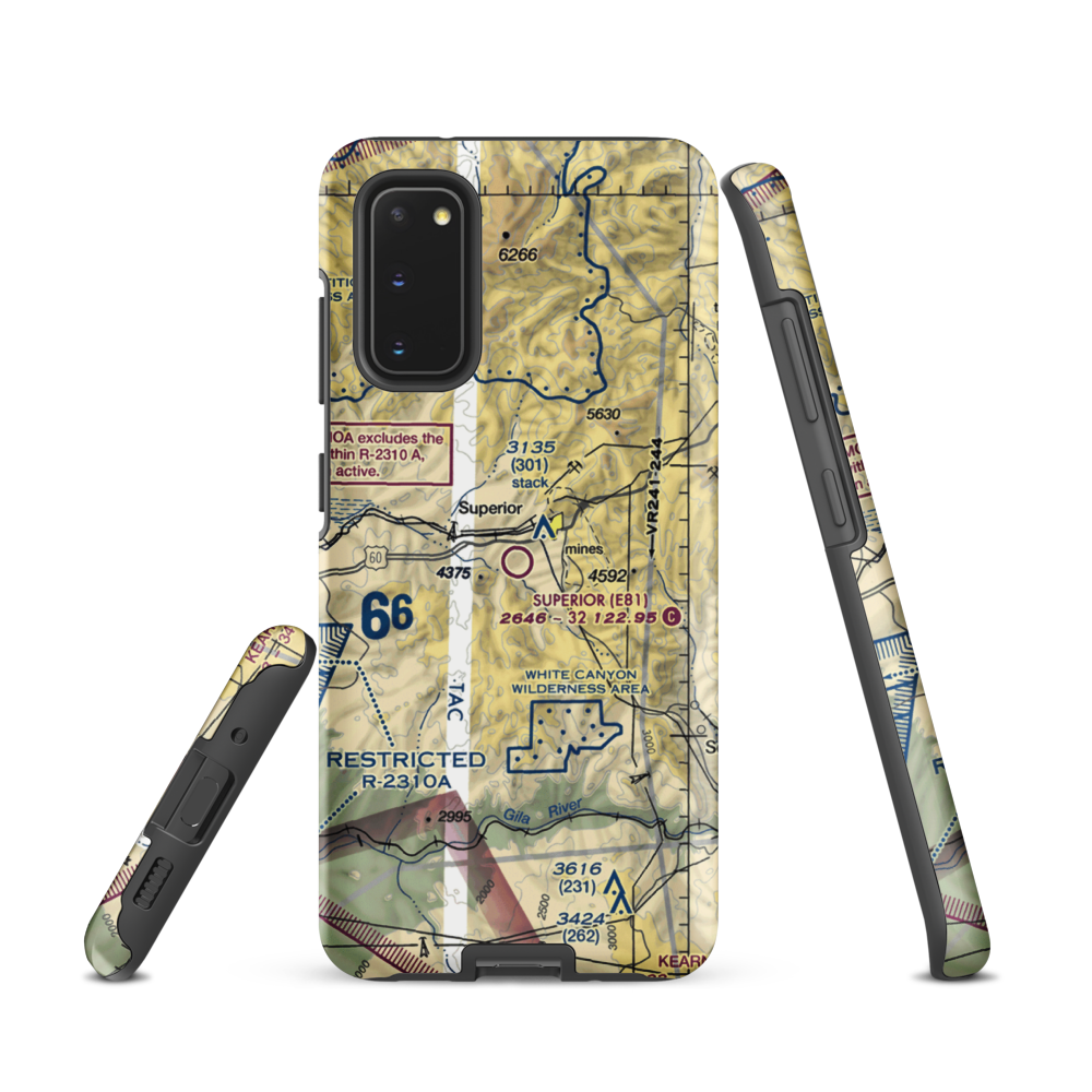 Superior Municipal Airport (E81) VFR Sectional Samsung Phone Case Samsung Galaxy S20 model shown