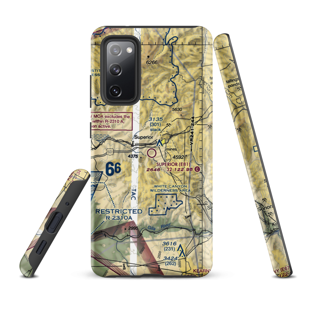 Superior Municipal Airport (E81) VFR Sectional Samsung Phone Case Samsung Galaxy S20 FE model shown