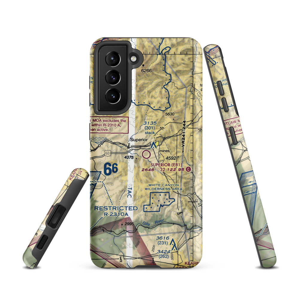 Superior Municipal Airport (E81) VFR Sectional Samsung Phone Case Samsung Galaxy S21 model shown