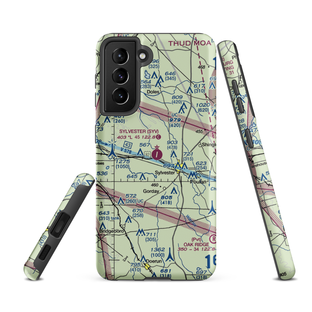 Sylvester Airport (SYV) VFR Sectional Samsung Phone Case Samsung Galaxy S21 FE model shown