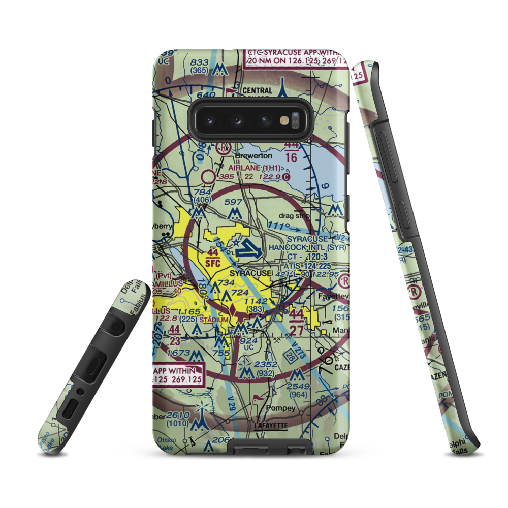 Syracuse Hancock International Airport (SYR) VFR Sectional Samsung Phone Case Samsung Galaxy S10e model shown