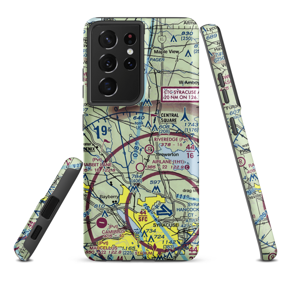 Syracuse Suburban Airport (6NK) VFR Sectional Samsung Phone Case Samsung Galaxy S21 Plus model shown