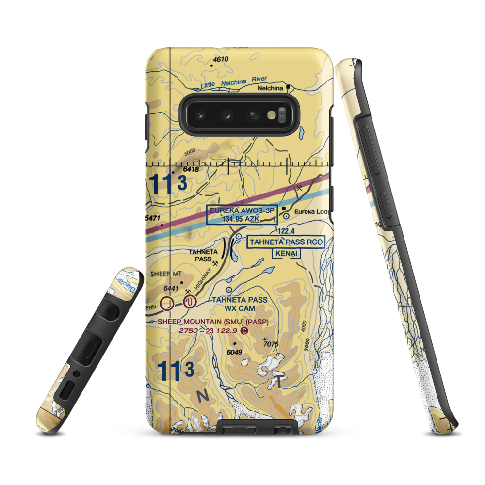 Tahneta Pass Airport (HNE) VFR Sectional Samsung Phone Case Samsung Galaxy S10 Plus model shown