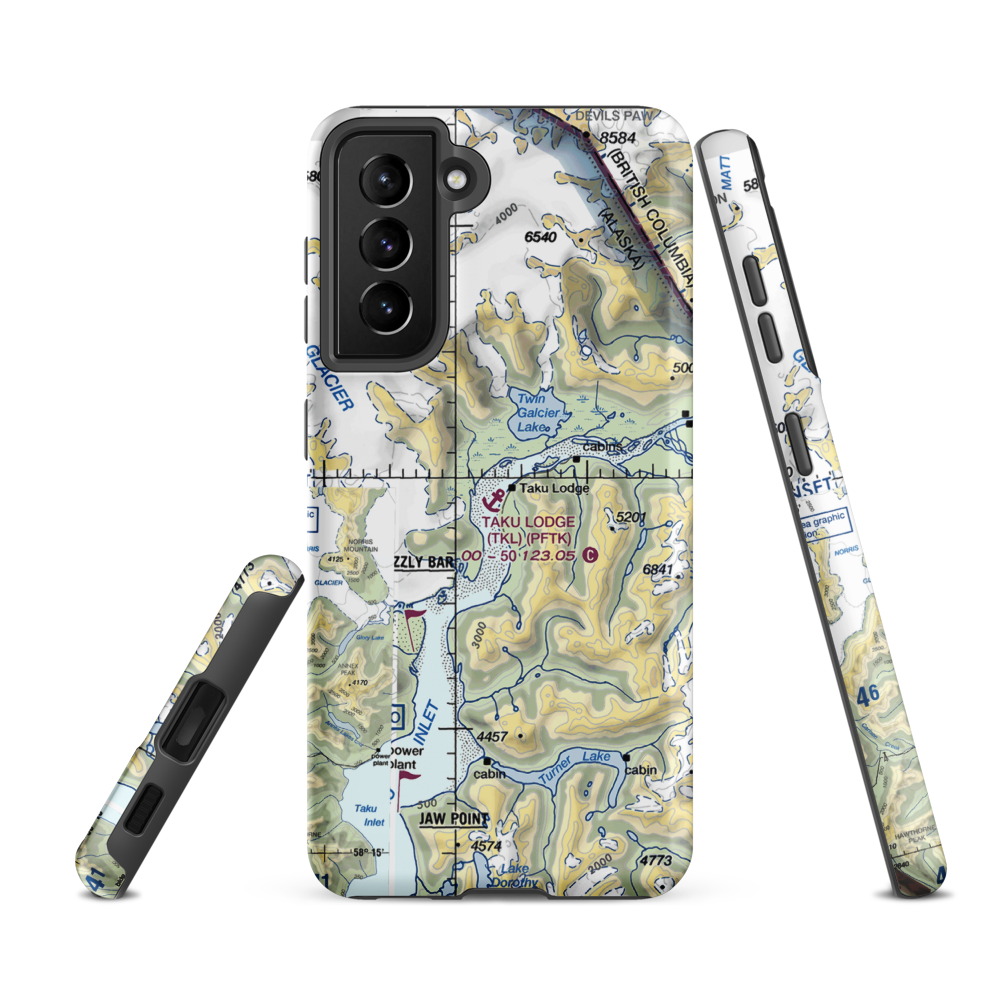 Taku Lodge Seaplane Base (TKL) VFR Sectional Samsung Phone Case Samsung Galaxy S21 FE model shown