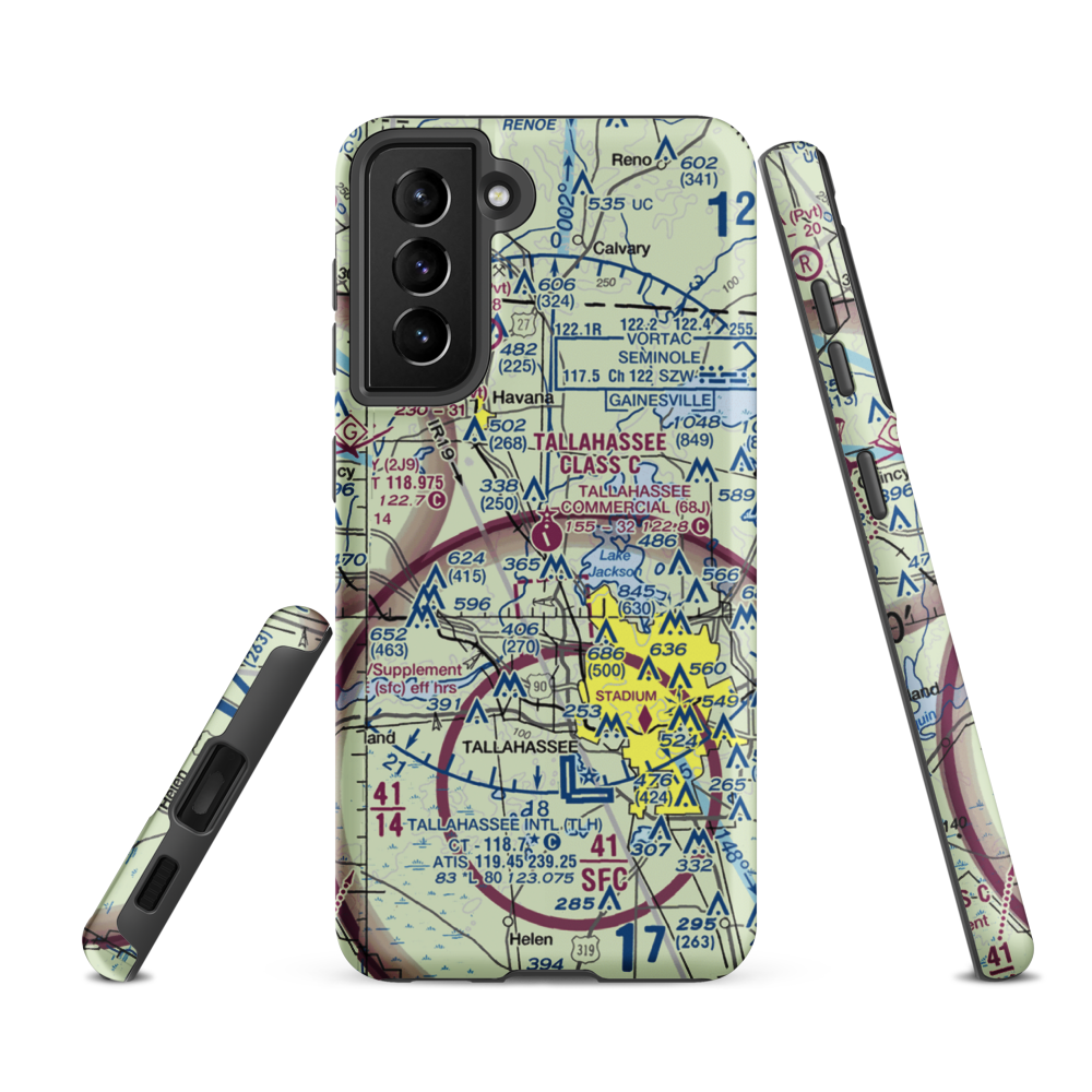 Tallahassee Commercial Airport (68J) VFR Sectional Samsung Phone Case Samsung Galaxy S21 FE model shown