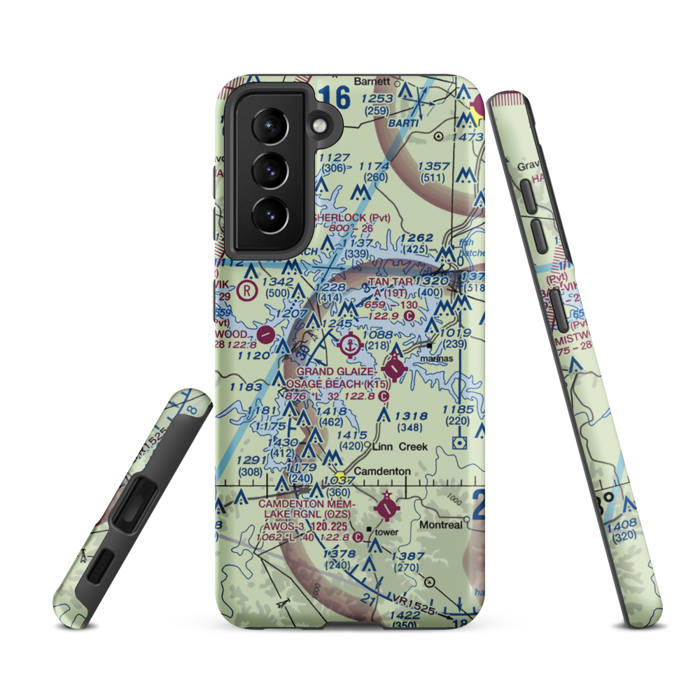 Tan Tar A Resort Seaplane Base (19T) VFR Sectional Samsung Phone Case Samsung Galaxy S21 FE model shown