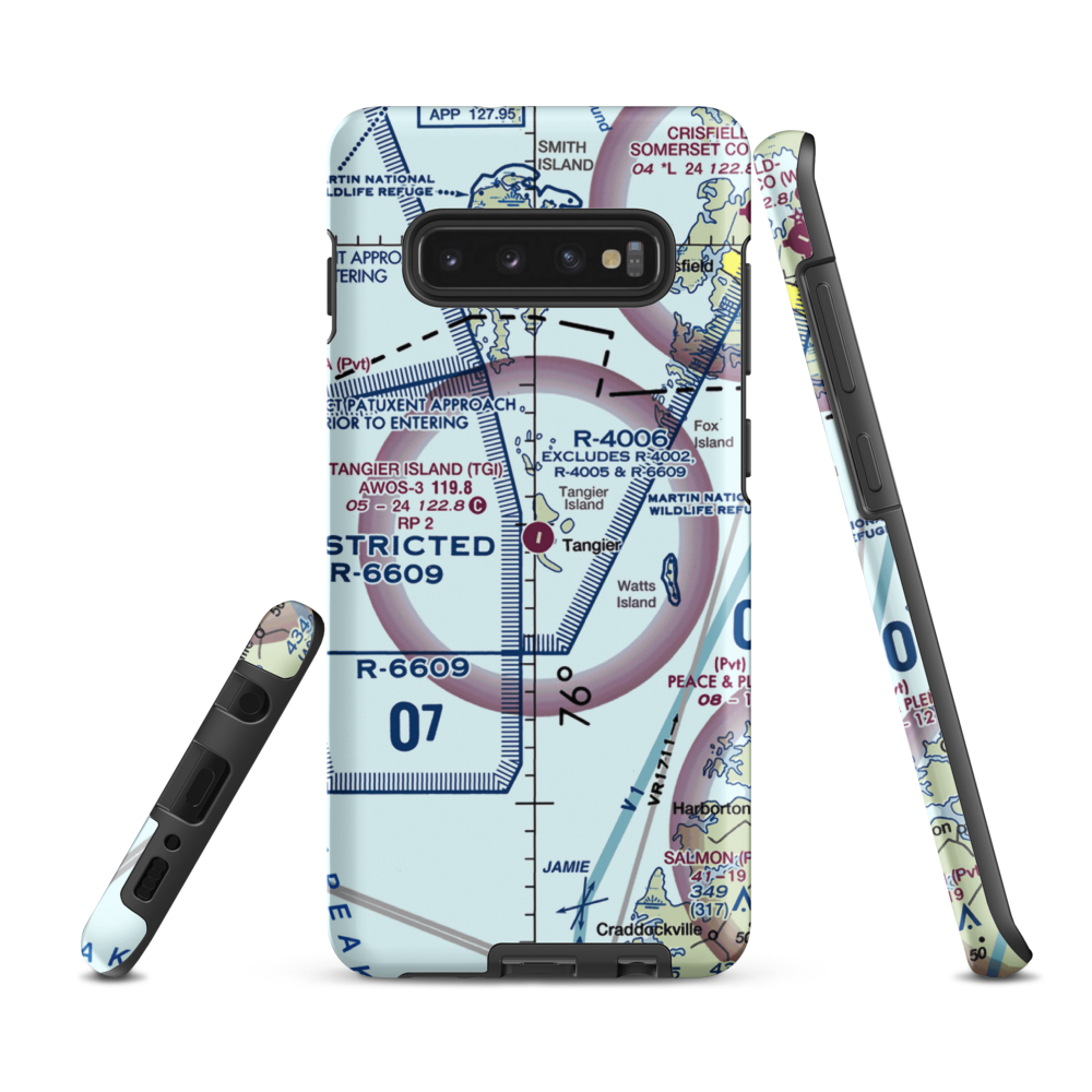 Tangier Island Airport (TGI) VFR Sectional Samsung Phone Case Samsung Galaxy S10 Plus model shown