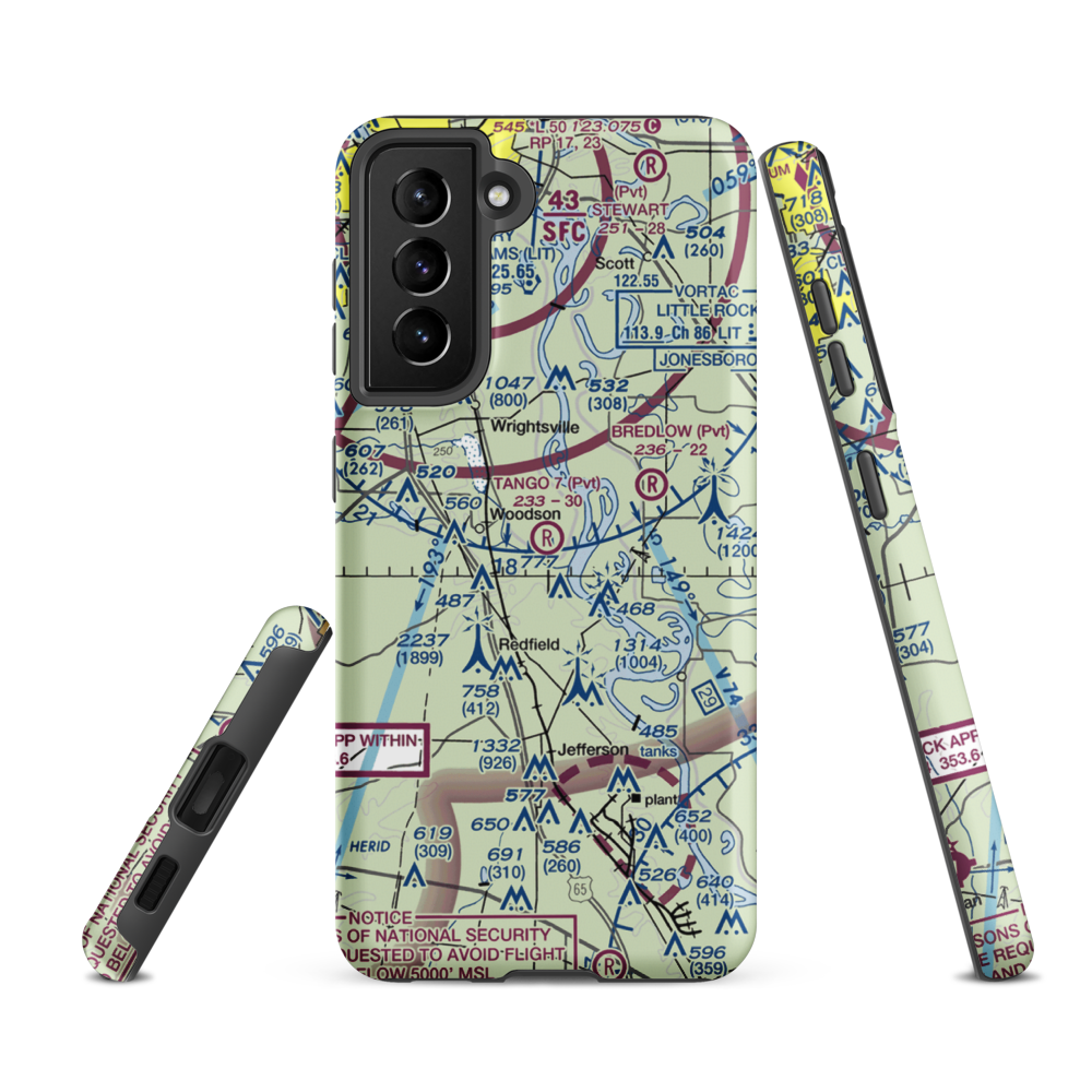 Tango 7 Airport (9AR4) VFR Sectional Samsung Phone Case Samsung Galaxy S21 FE model shown