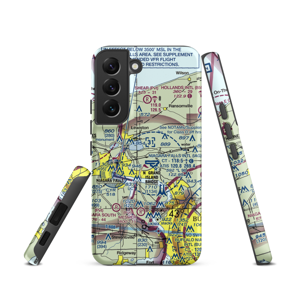 Taylor Johnson Airport (NY24) VFR Sectional Samsung Phone Case Samsung Galaxy S22 model shown
