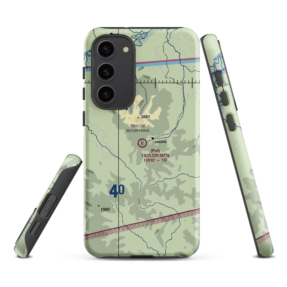 Taylor Mountain Airport (AK64) VFR Sectional Samsung Phone Case Samsung Galaxy S23 Plus model shown