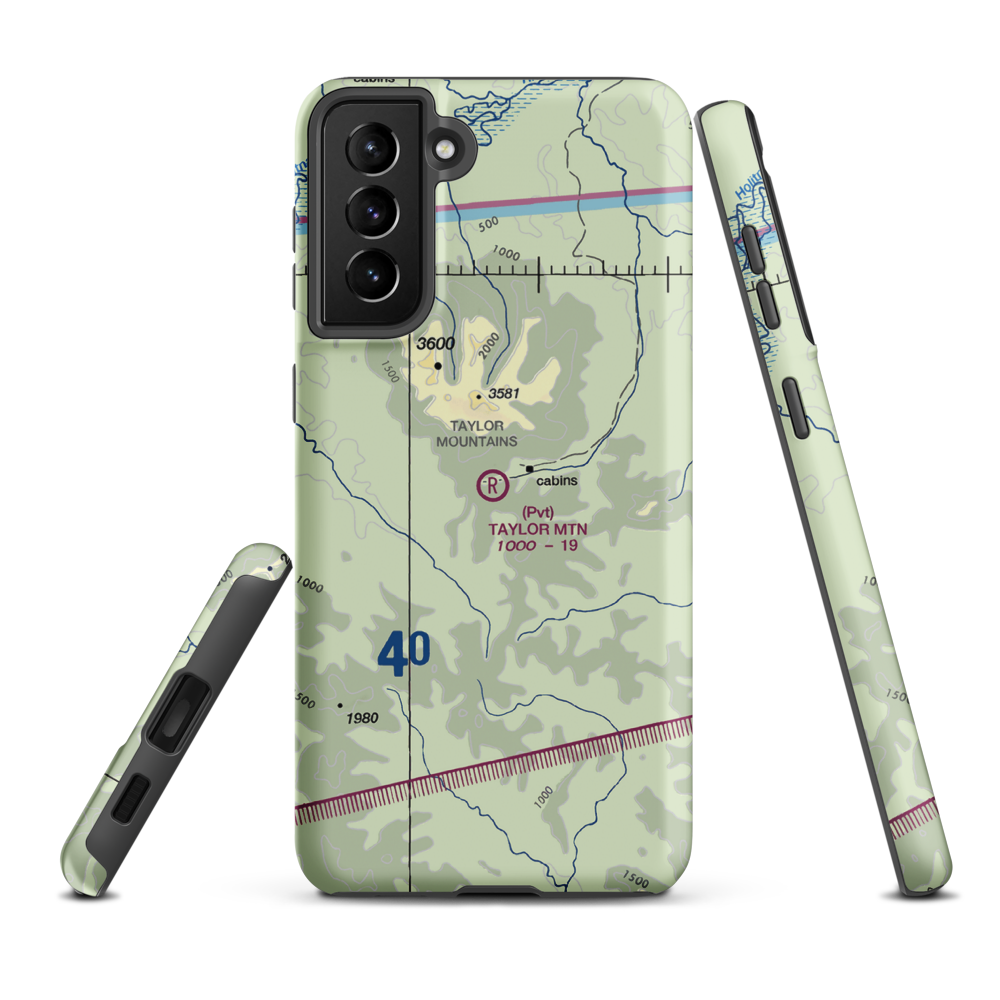 Taylor Mountain Airport (AK64) VFR Sectional Samsung Phone Case Samsung Galaxy S21 Plus model shown