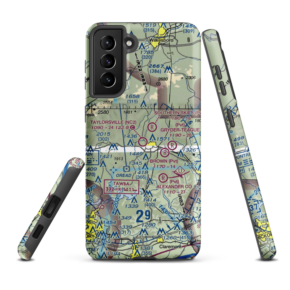 Taylorsville Airport (NC2) VFR Sectional Samsung Phone Case Samsung Galaxy S21 Plus model shown