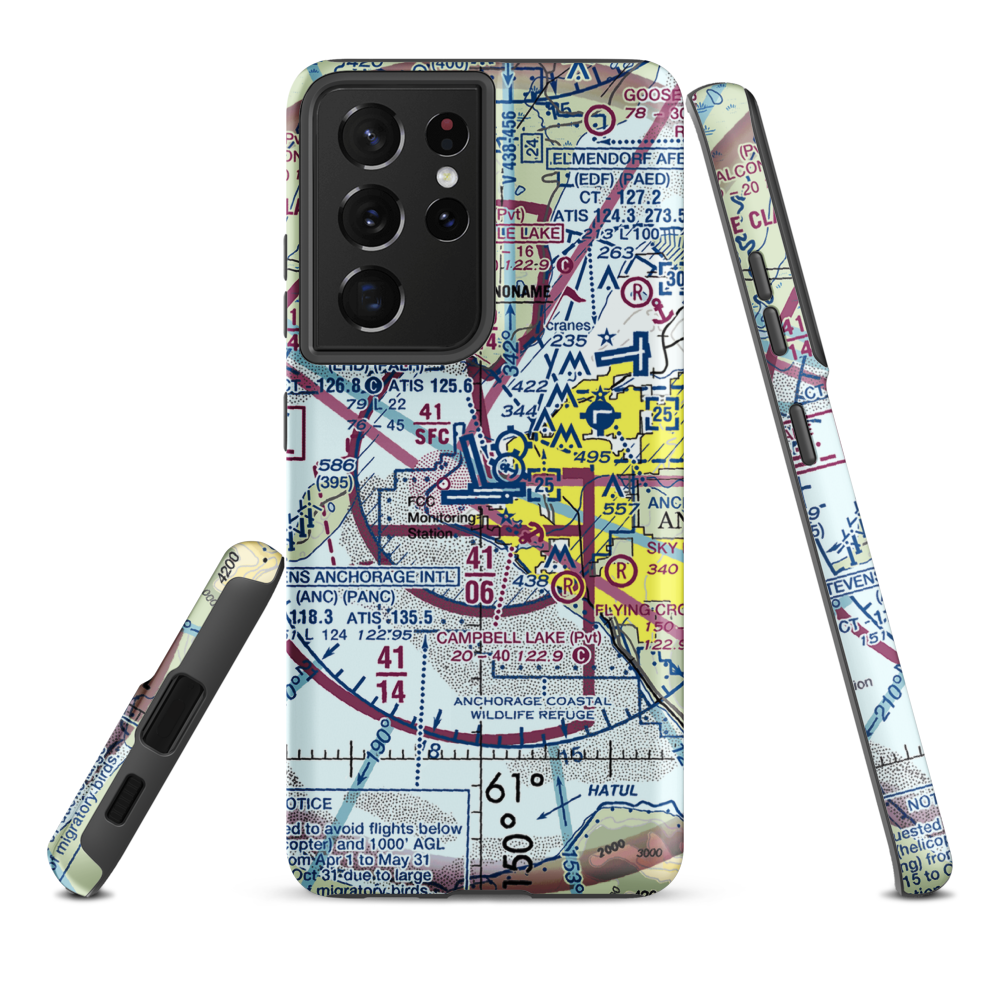 Ted Stevens Anchorage International Airport (ANC) VFR Sectional Samsung Phone Case Samsung Galaxy S21 Ultra model shown