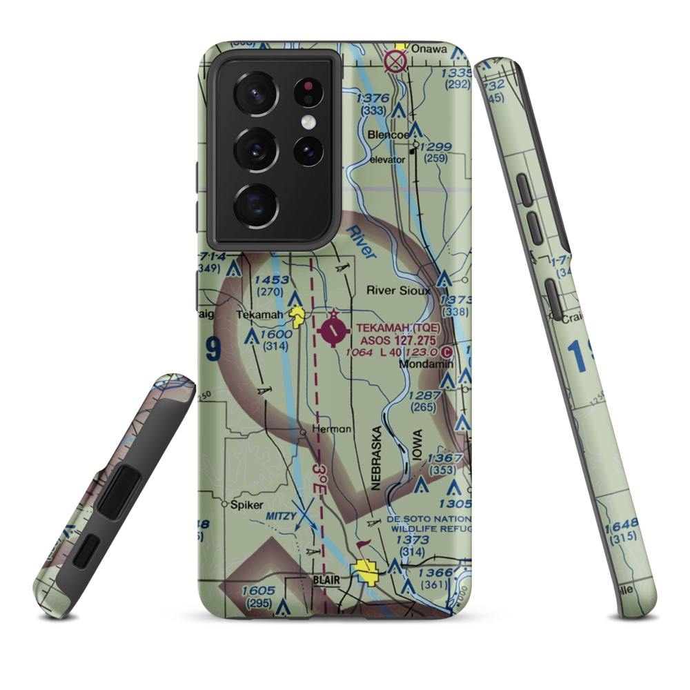 Tekamah Municipal Airport (TQE) VFR Sectional Samsung Phone Case Samsung Galaxy S21 Plus model shown