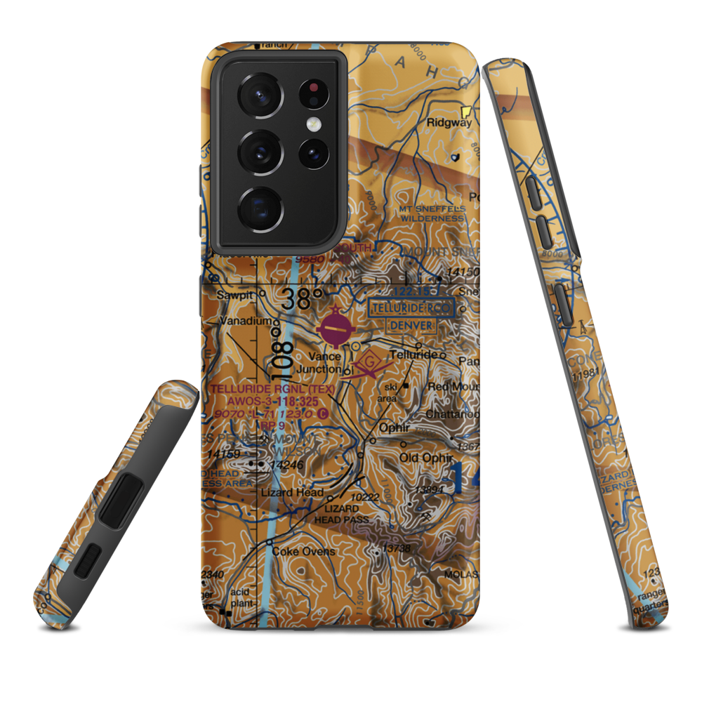 Telluride Regional Airport (TEX) VFR Sectional Samsung Phone Case Samsung Galaxy S21 Ultra model shown