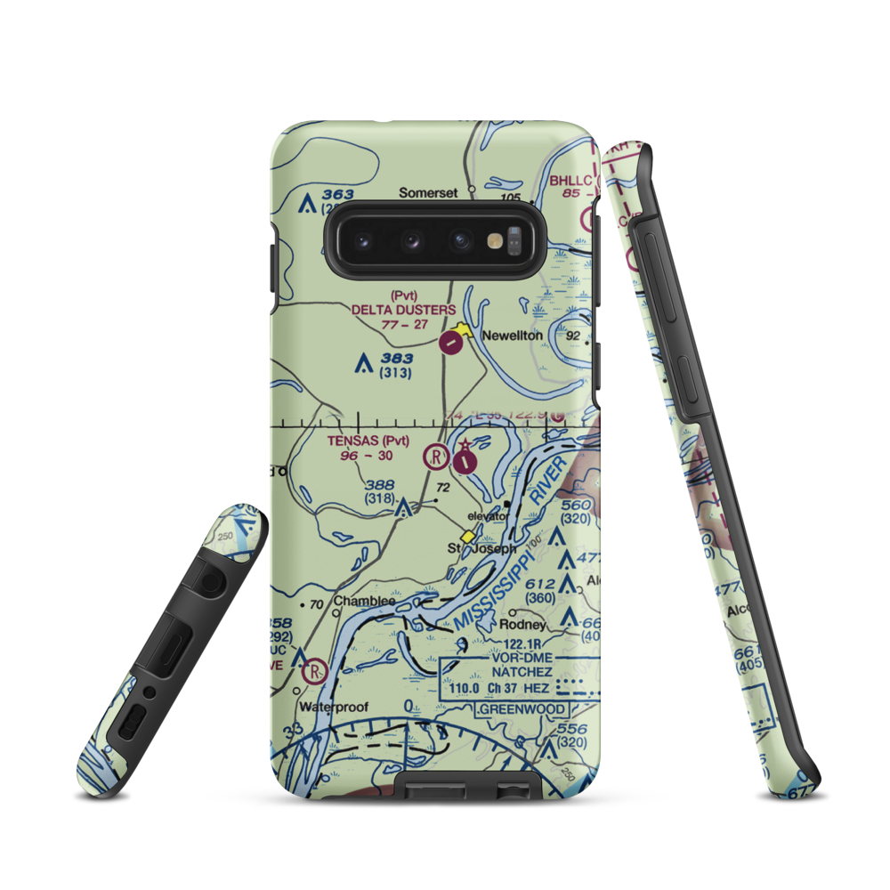 Tensas Flying Service Airport (LA53) VFR Sectional Samsung Phone Case Samsung Galaxy S10 model shown