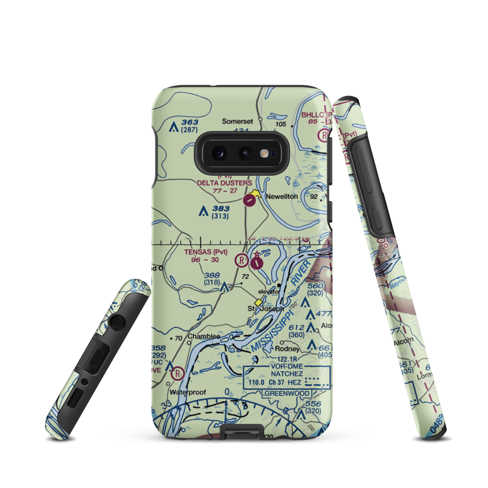 Tensas Flying Service Airport (LA53) VFR Sectional Samsung Phone Case Samsung Galaxy S10 Plus model shown