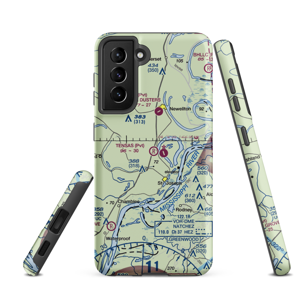 Tensas Flying Service Airport (LA53) VFR Sectional Samsung Phone Case Samsung Galaxy S21 FE model shown