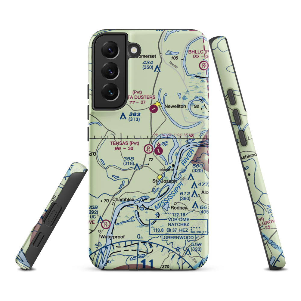 Tensas Flying Service Airport (LA53) VFR Sectional Samsung Phone Case Samsung Galaxy S22 Plus model shown