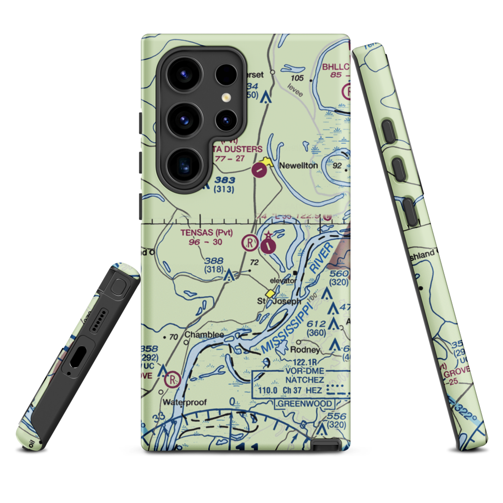 Tensas Flying Service Airport (LA53) VFR Sectional Samsung Phone Case Samsung Galaxy S24 Ultra model shown