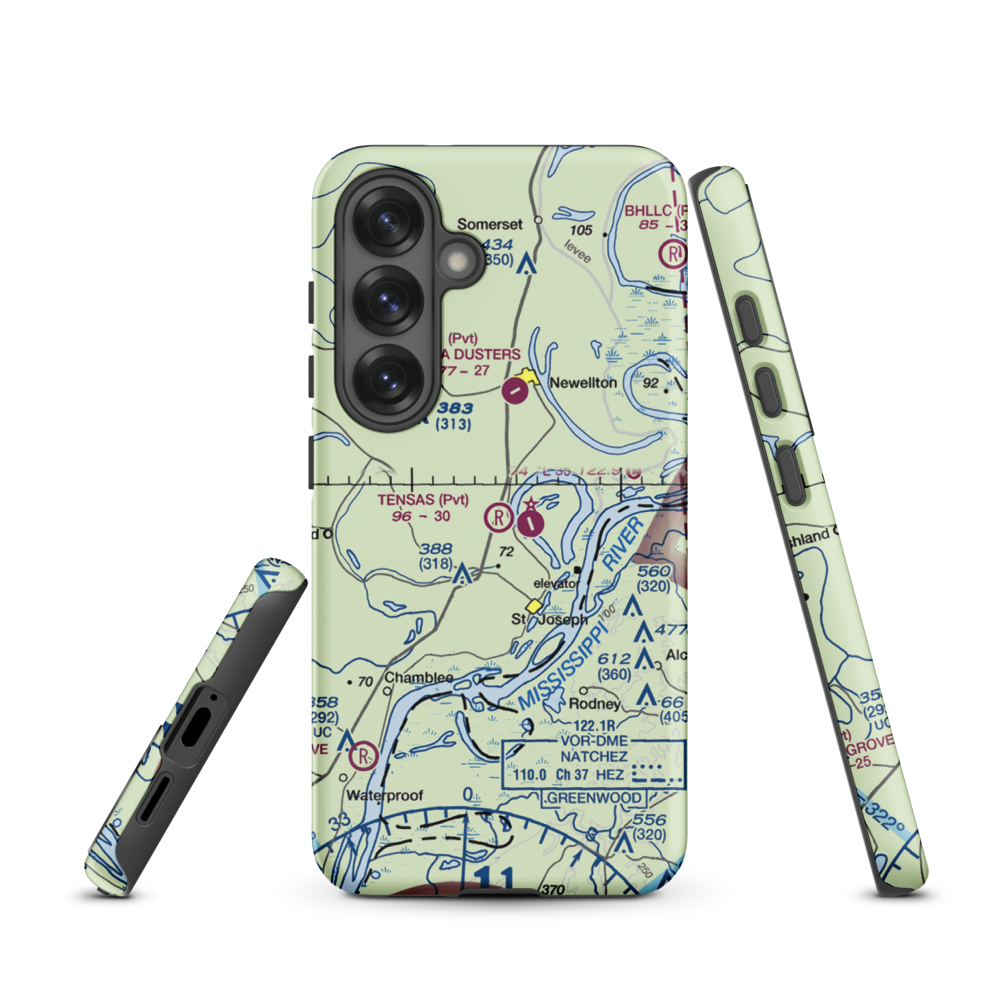 Tensas Flying Service Airport (LA53) VFR Sectional Samsung Phone Case Samsung Galaxy S25 model shown