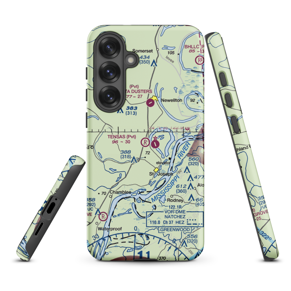 Tensas Flying Service Airport (LA53) VFR Sectional Samsung Phone Case Samsung Galaxy S25 Plus model shown