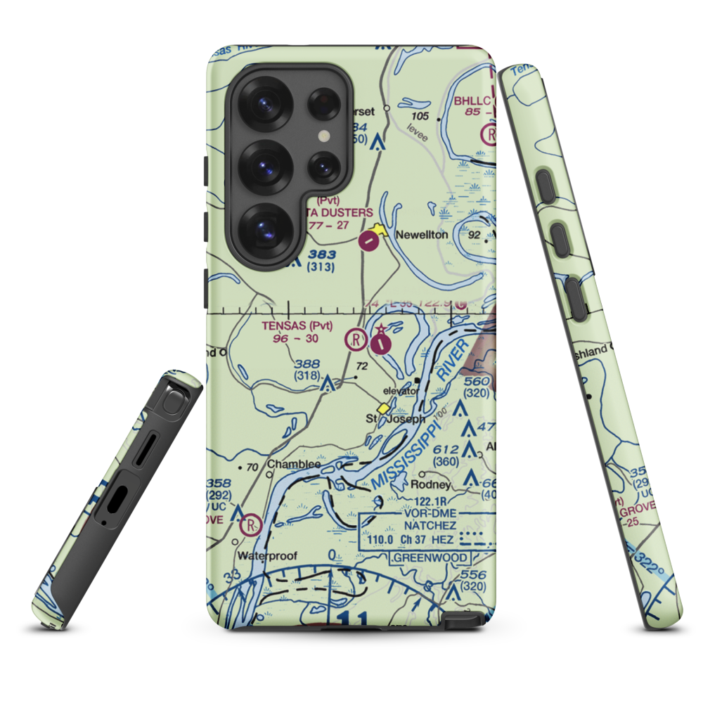 Tensas Flying Service Airport (LA53) VFR Sectional Samsung Phone Case Samsung Galaxy S25 Ultra model shown