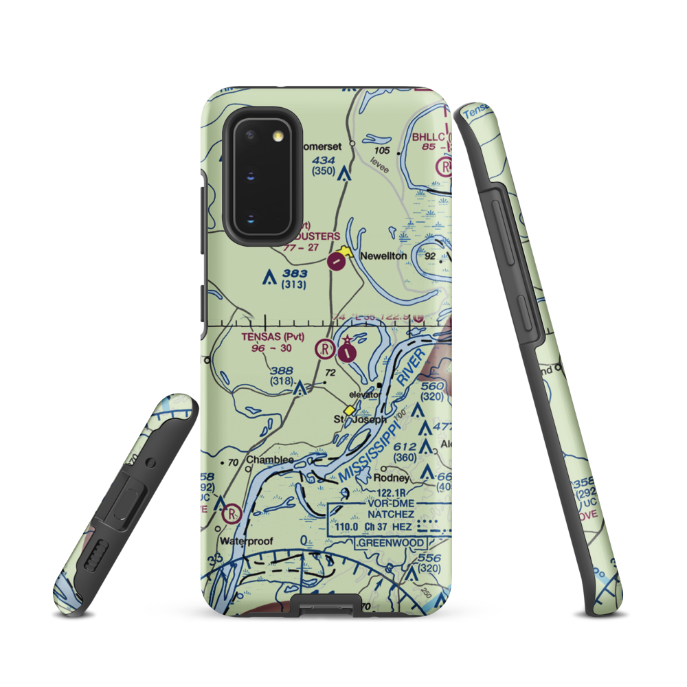 Tensas Flying Service Airport (LA53) VFR Sectional Samsung Phone Case Samsung Galaxy S20 model shown