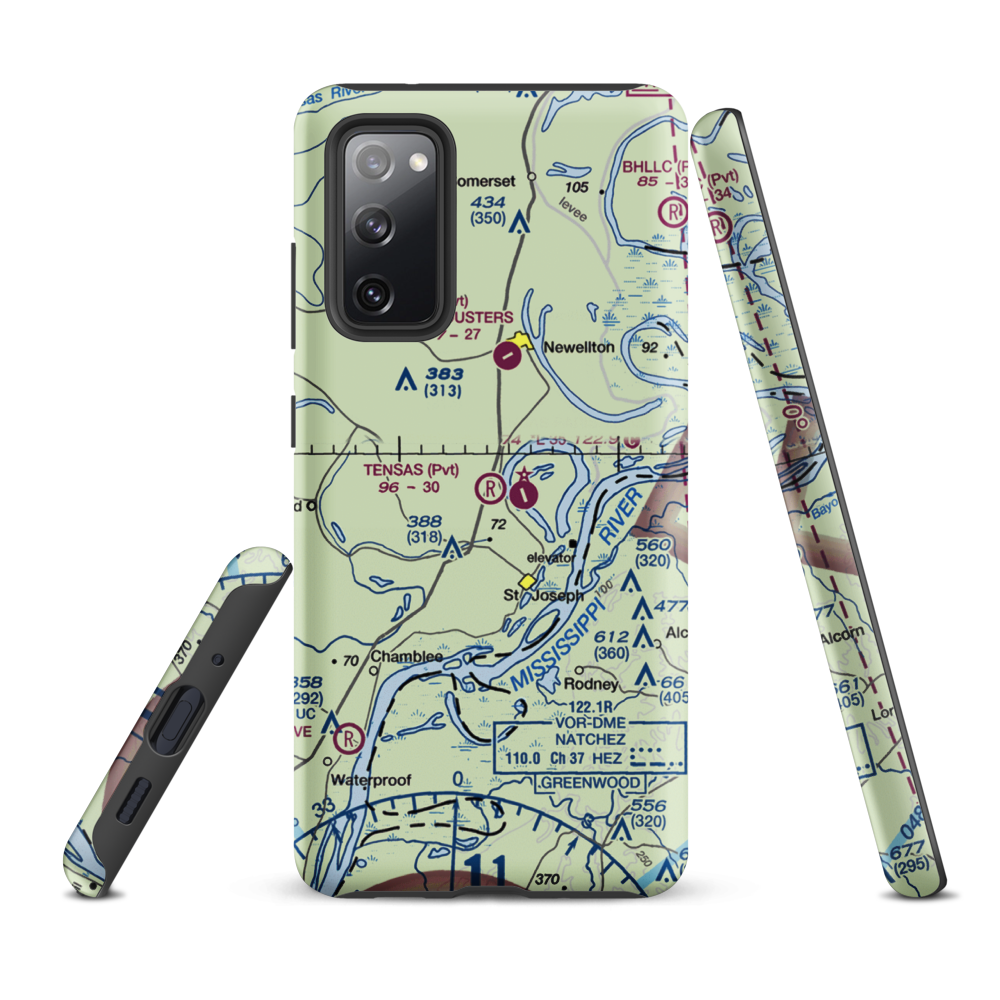 Tensas Flying Service Airport (LA53) VFR Sectional Samsung Phone Case Samsung Galaxy S20 FE model shown