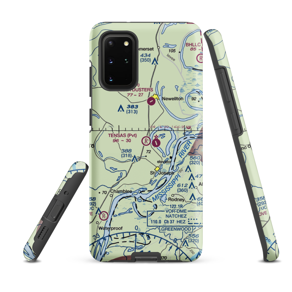 Tensas Flying Service Airport (LA53) VFR Sectional Samsung Phone Case Samsung Galaxy S20 Plus model shown