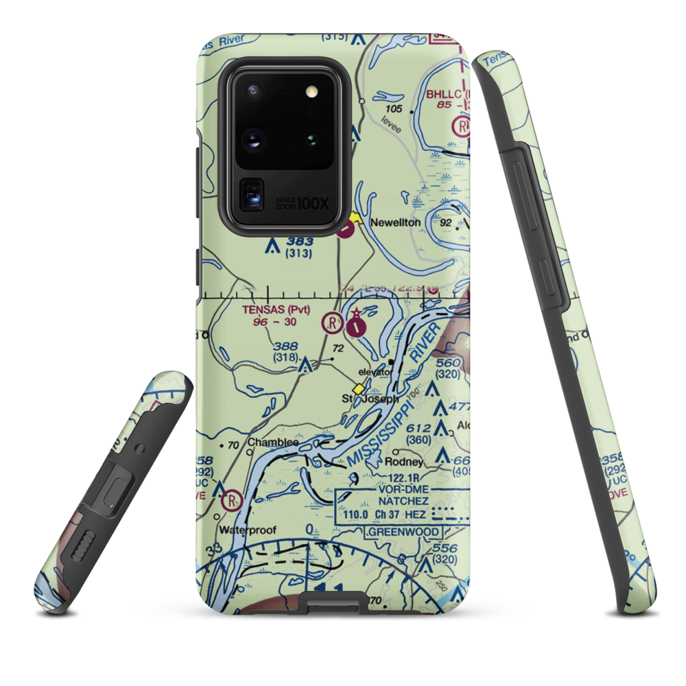 Tensas Flying Service Airport (LA53) VFR Sectional Samsung Phone Case Samsung Galaxy S20 Ultra model shown