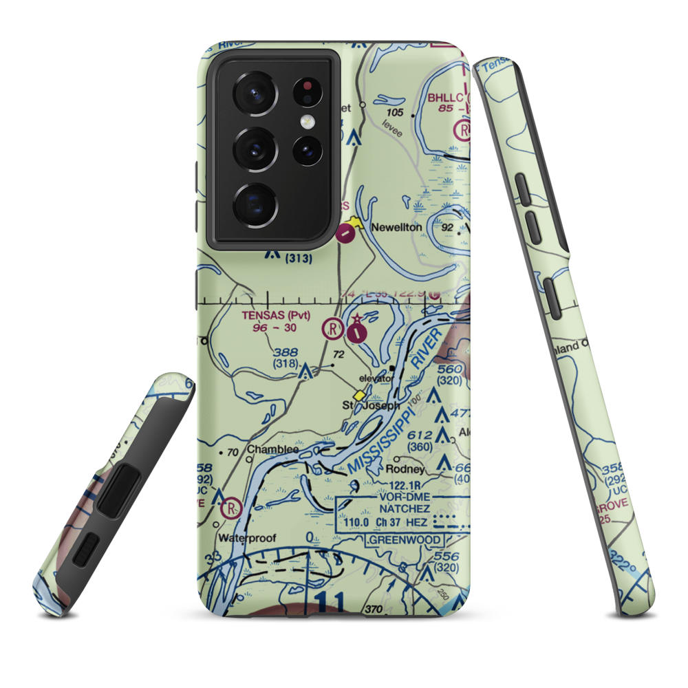 Tensas Flying Service Airport (LA53) VFR Sectional Samsung Phone Case Samsung Galaxy S21 Ultra model shown
