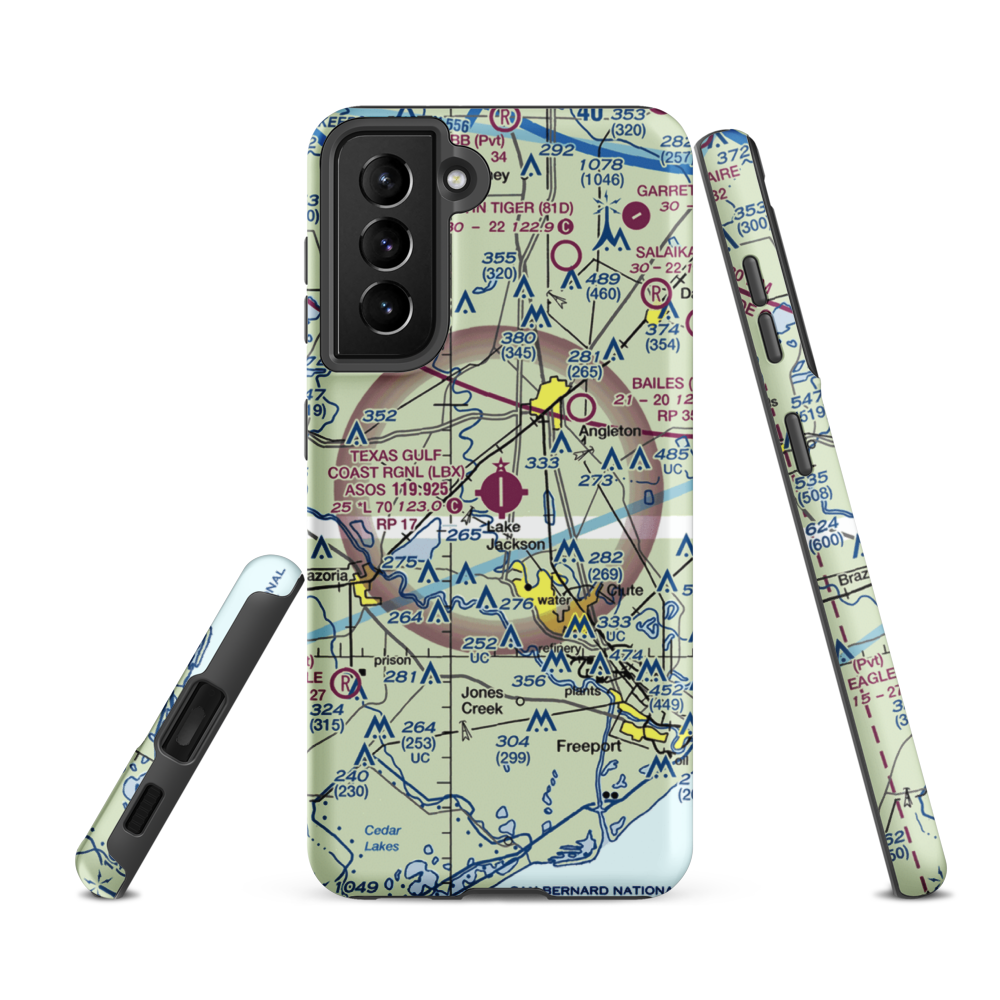 Texas Gulf Coast Regional Airport (LBX) VFR Sectional Samsung Phone Case Samsung Galaxy S21 FE model shown