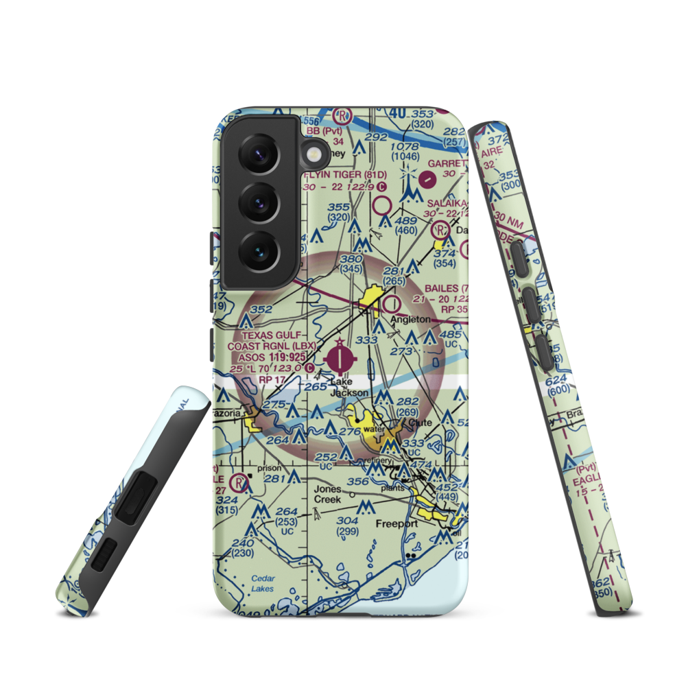 Texas Gulf Coast Regional Airport (LBX) VFR Sectional Samsung Phone Case Samsung Galaxy S22 model shown