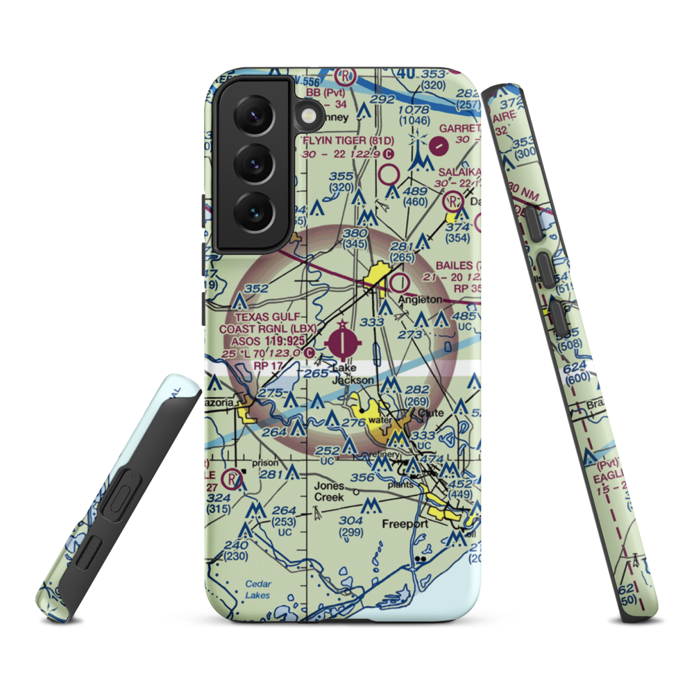 Texas Gulf Coast Regional Airport (LBX) VFR Sectional Samsung Phone Case Samsung Galaxy S22 Plus model shown