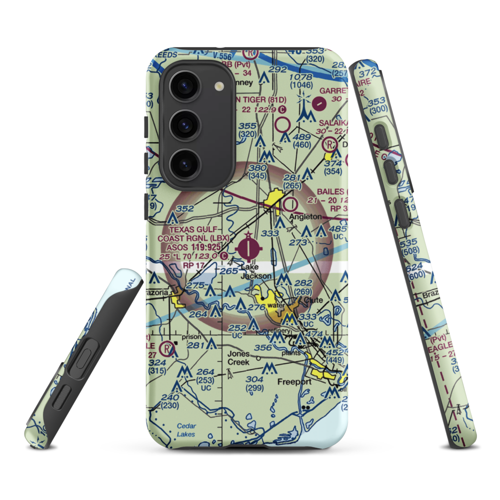 Texas Gulf Coast Regional Airport (LBX) VFR Sectional Samsung Phone Case Samsung Galaxy S23 Plus model shown