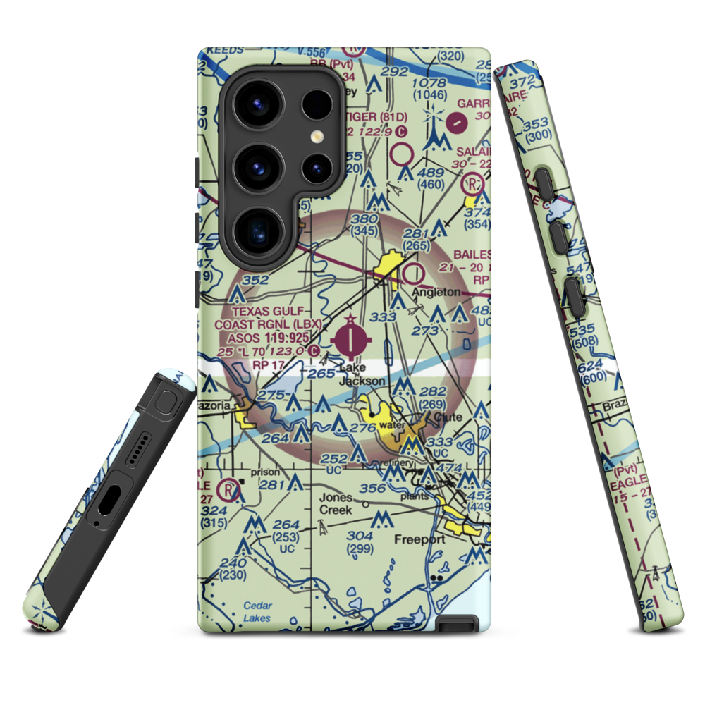 Texas Gulf Coast Regional Airport (LBX) VFR Sectional Samsung Phone Case Samsung Galaxy S24 Ultra model shown
