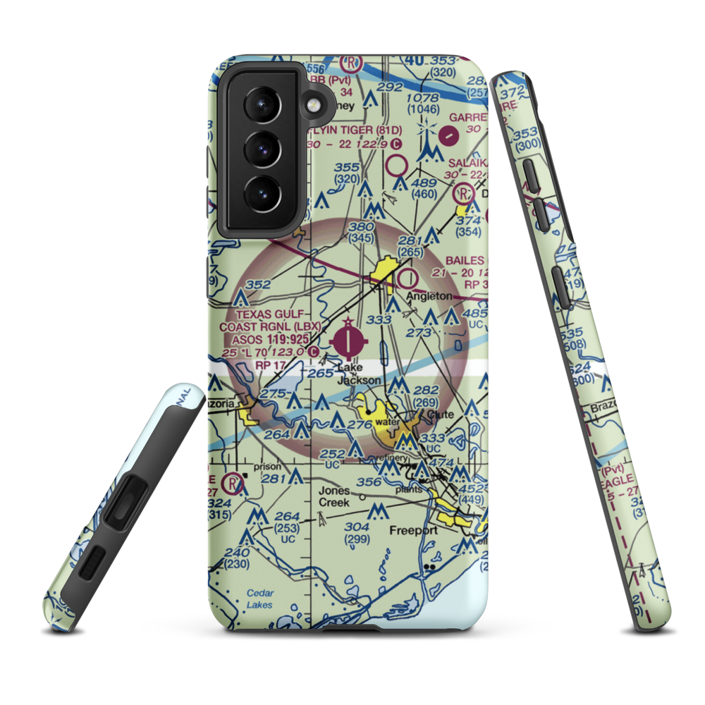 Texas Gulf Coast Regional Airport (LBX) VFR Sectional Samsung Phone Case Samsung Galaxy S21 Plus model shown