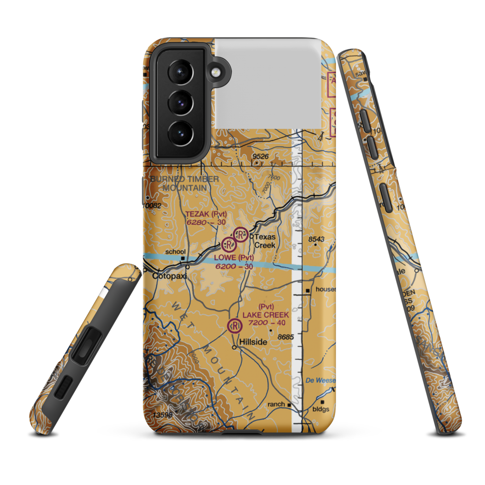 Tezak Airport (CO19) VFR Sectional Samsung Phone Case Samsung Galaxy S21 FE model shown