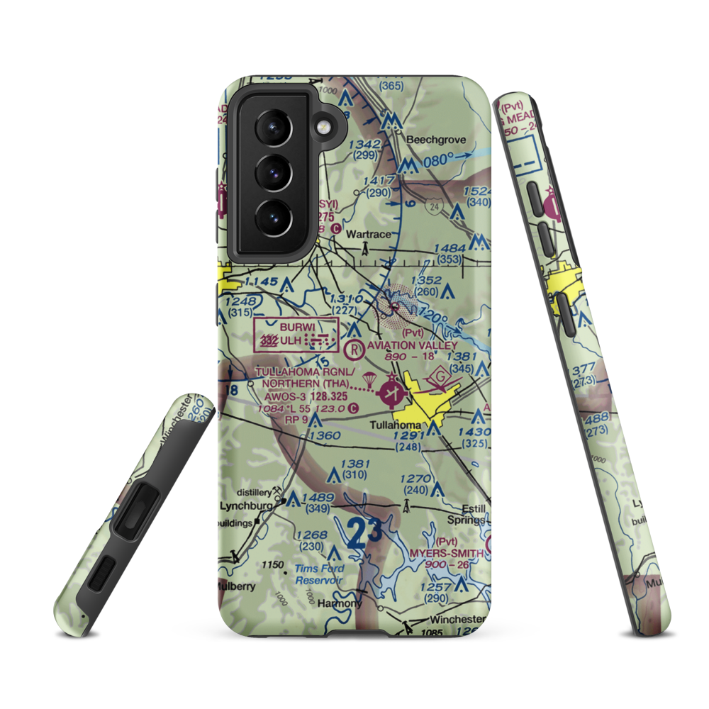 The Aviation Valley Airport (6TN4) VFR Sectional Samsung Phone Case Samsung Galaxy S21 FE model shown