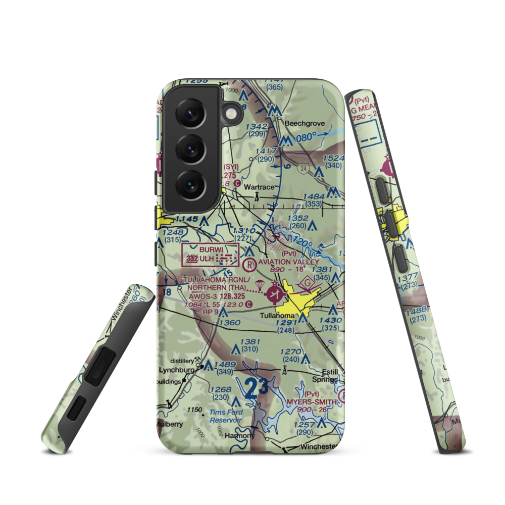 The Aviation Valley Airport (6TN4) VFR Sectional Samsung Phone Case Samsung Galaxy S22 model shown