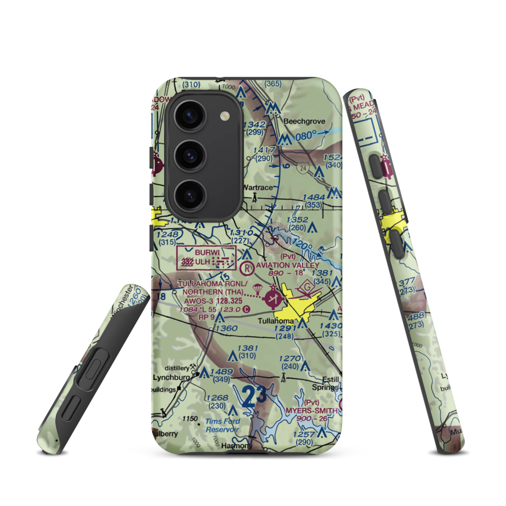 The Aviation Valley Airport (6TN4) VFR Sectional Samsung Phone Case Samsung Galaxy S23 model shown