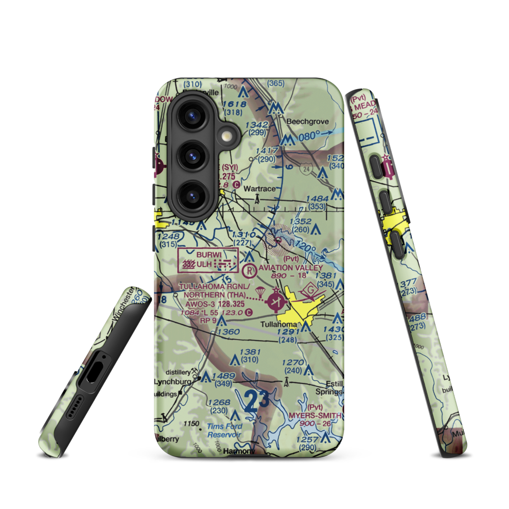 The Aviation Valley Airport (6TN4) VFR Sectional Samsung Phone Case Samsung Galaxy S24 model shown