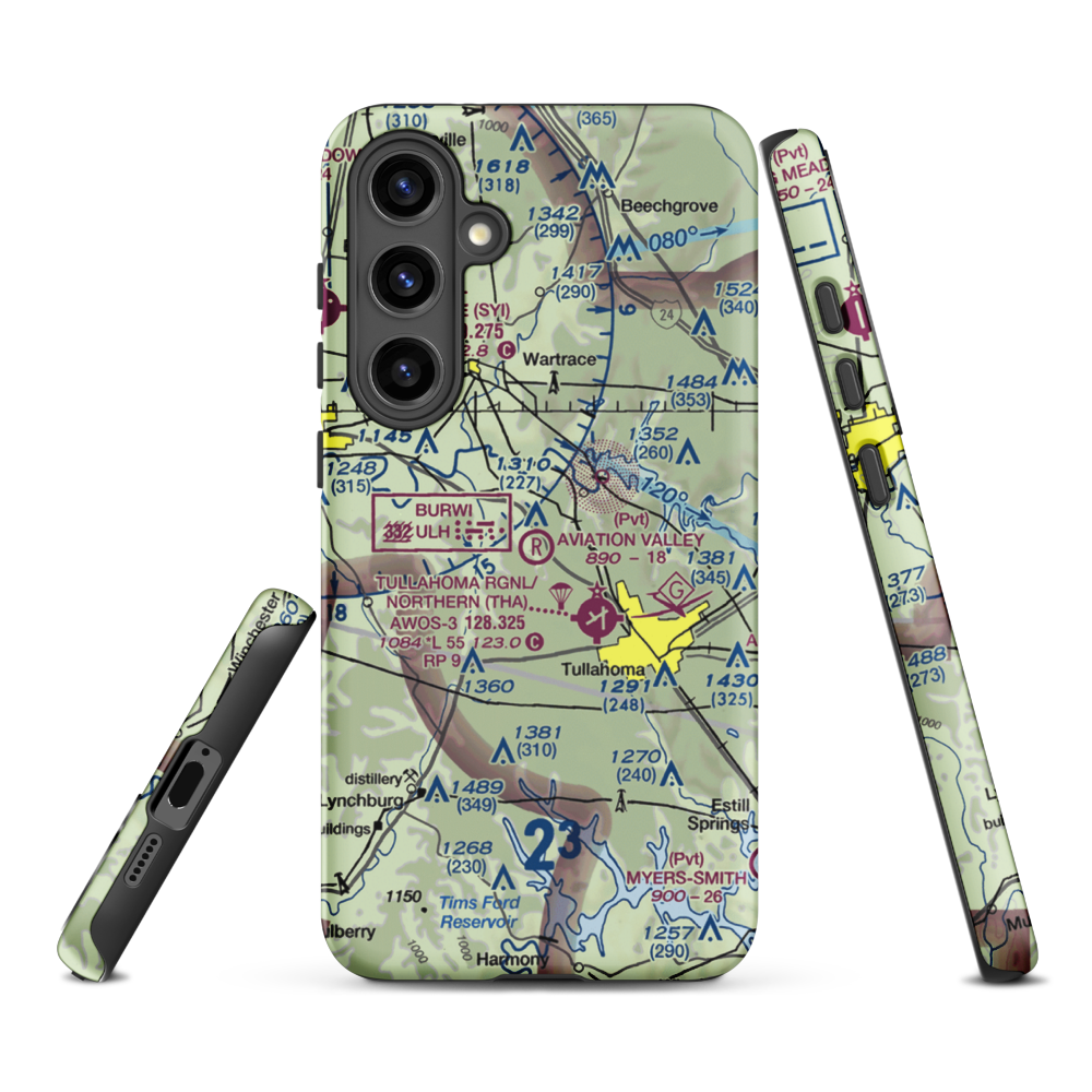 The Aviation Valley Airport (6TN4) VFR Sectional Samsung Phone Case Samsung Galaxy S24 Plus model shown