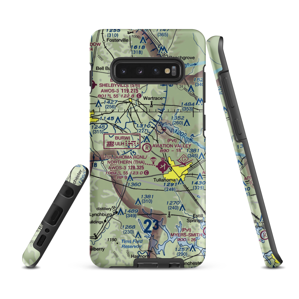 The Aviation Valley Airport (6TN4) VFR Sectional Samsung Phone Case Samsung Galaxy S10e model shown