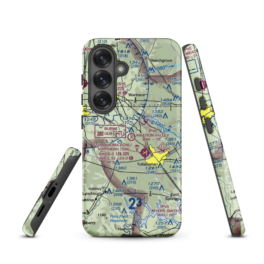 The Aviation Valley Airport (6TN4) VFR Sectional Samsung Phone Case Samsung Galaxy S25 model shown