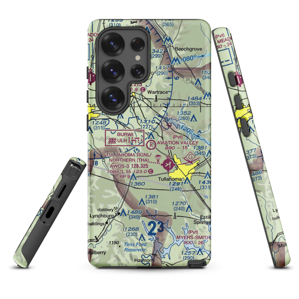 The Aviation Valley Airport (6TN4) VFR Sectional Samsung Phone Case Samsung Galaxy S25 Ultra model shown
