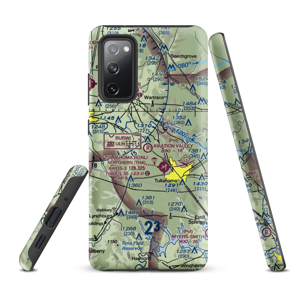 The Aviation Valley Airport (6TN4) VFR Sectional Samsung Phone Case Samsung Galaxy S20 FE model shown