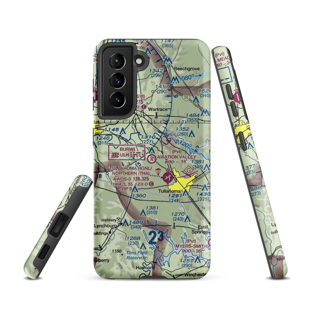The Aviation Valley Airport (6TN4) VFR Sectional Samsung Phone Case Samsung Galaxy S21 model shown