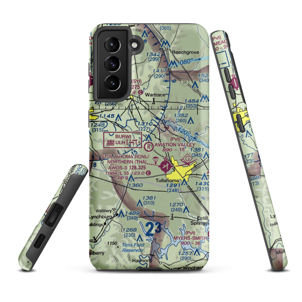 The Aviation Valley Airport (6TN4) VFR Sectional Samsung Phone Case Samsung Galaxy S21 FE model shown